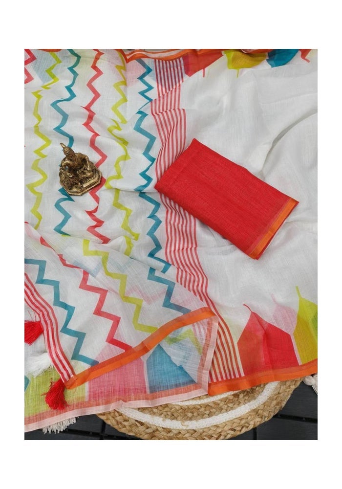 Malishka Export Linen Cotton Digital Print Saree for Women - Image 3